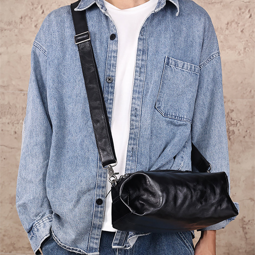 New Genuine Leather Shoulder Strap for Bags, Adjustable Black Full-Grain Vegetable-Tanned Leather Crossbody & Shoulder Strap