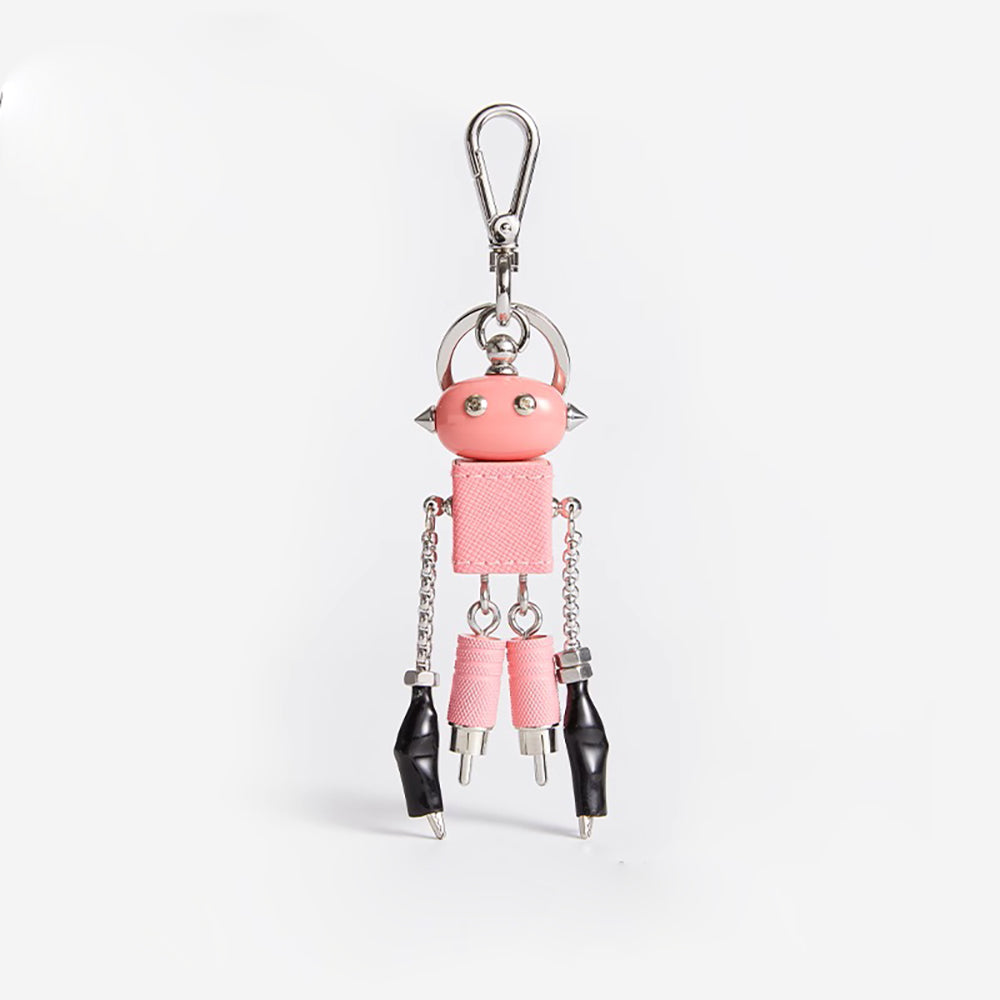 Saffiano Leather Modern Robot Style Keychain Pendant for Luxury Bags – Cute ; Trendy Accessory