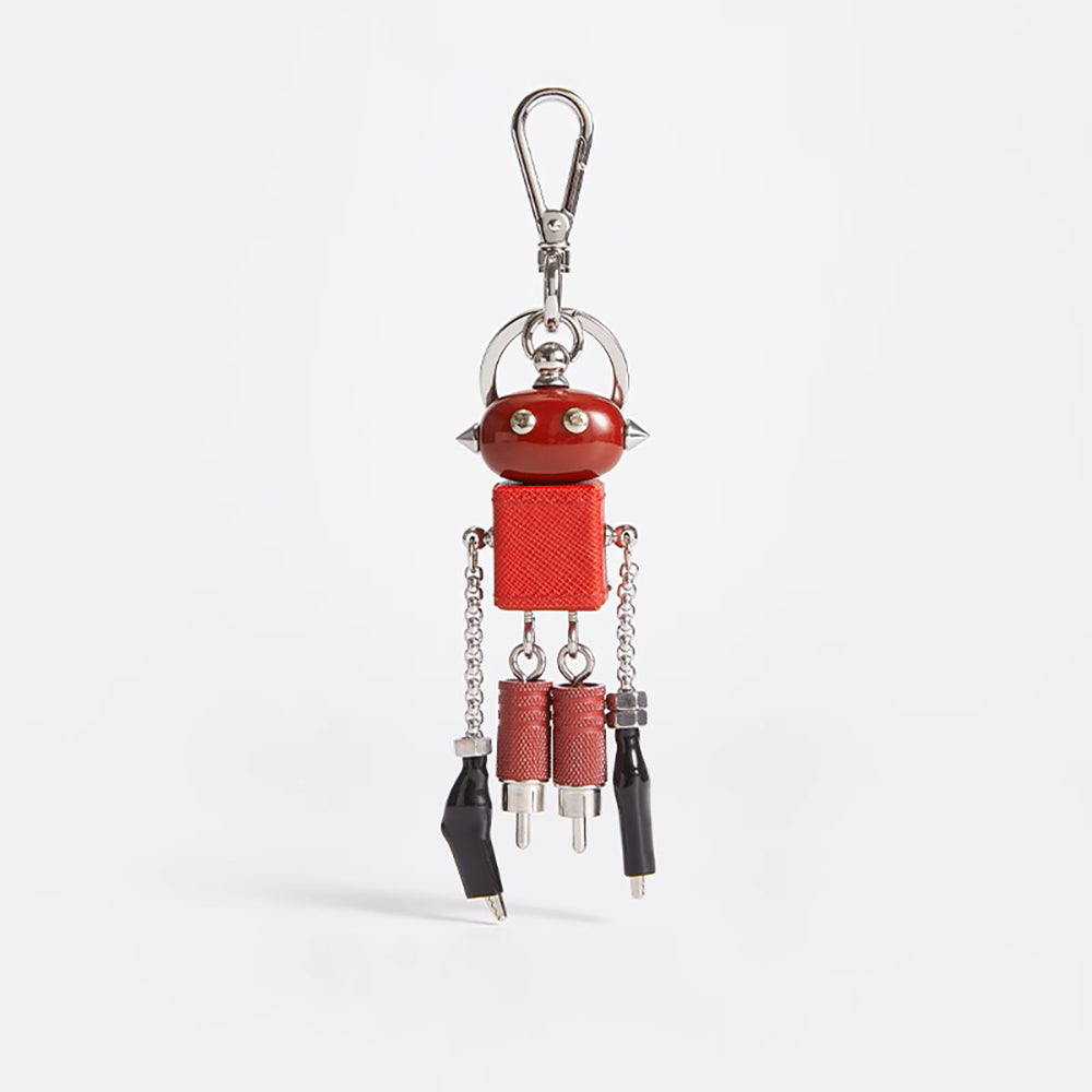 Saffiano Leather Modern Robot Style Keychain Pendant for Luxury Bags – Cute ; Trendy Accessory