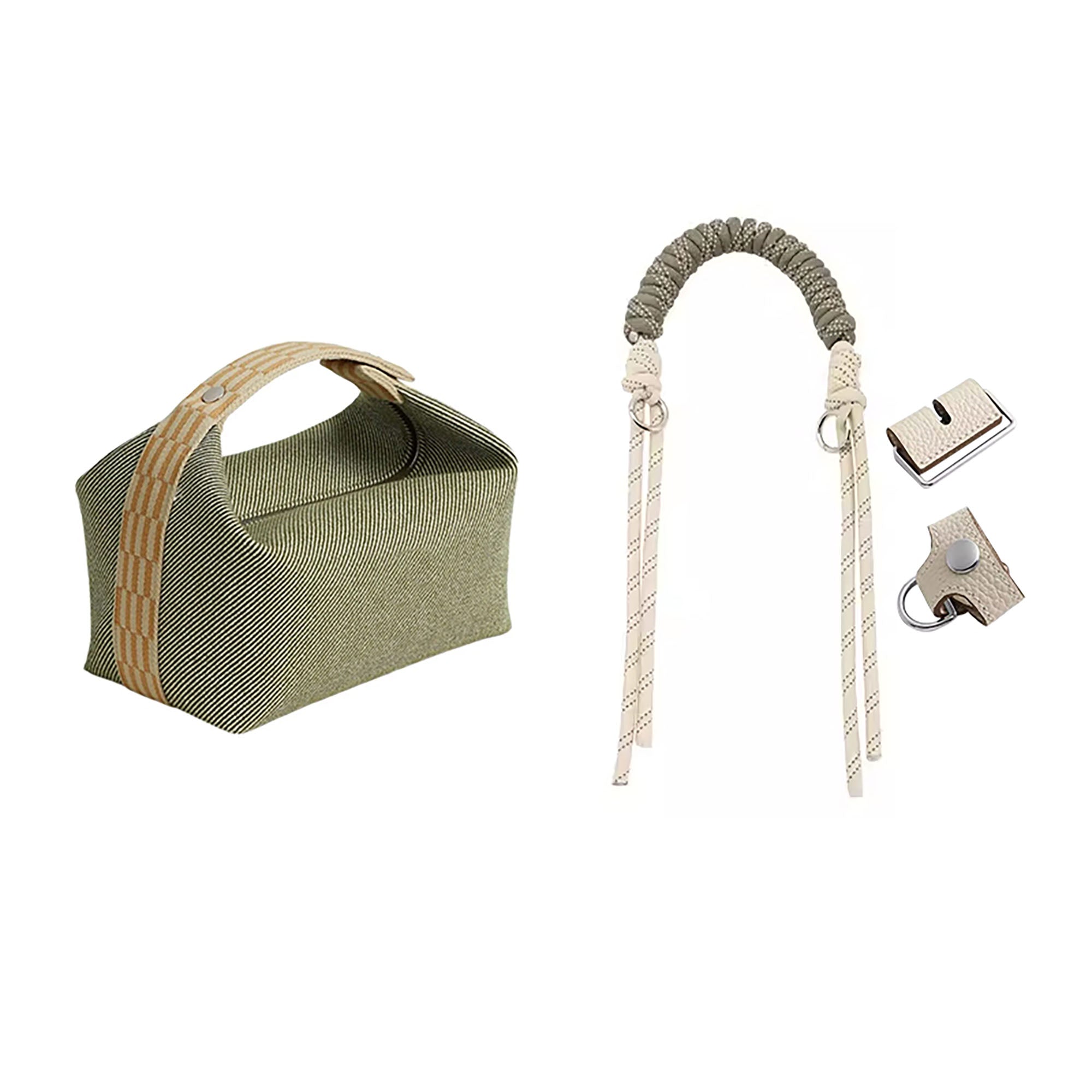 Lunch box bag genuine leather conversion buckle, 87cm underarm strap woven handle accessory