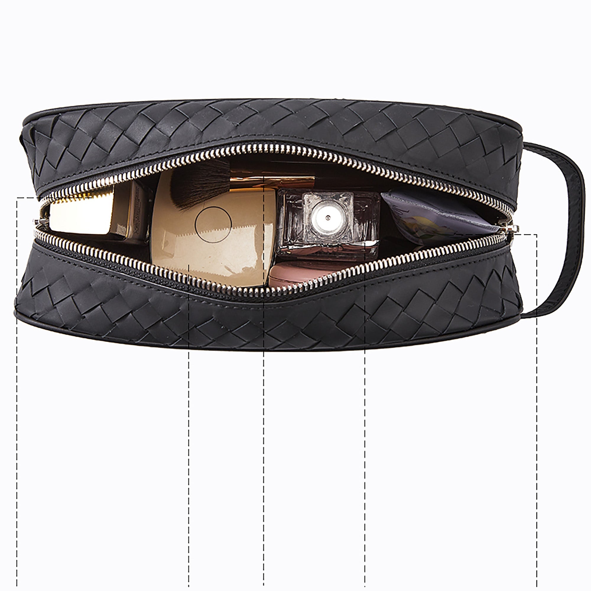 2025 New Arrival Black Woven Leather Makeup Bag - Large Capacity, Premium Cosmetic & Brush Organizer, Portable & Luxurious for Men & Women