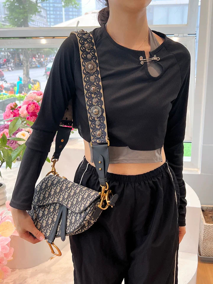 Handcrafted Studded Canvas Shoulder Strap - Embroidered Long Strap for Saddle Bags, ,Cross body bag strap,Guitar strap