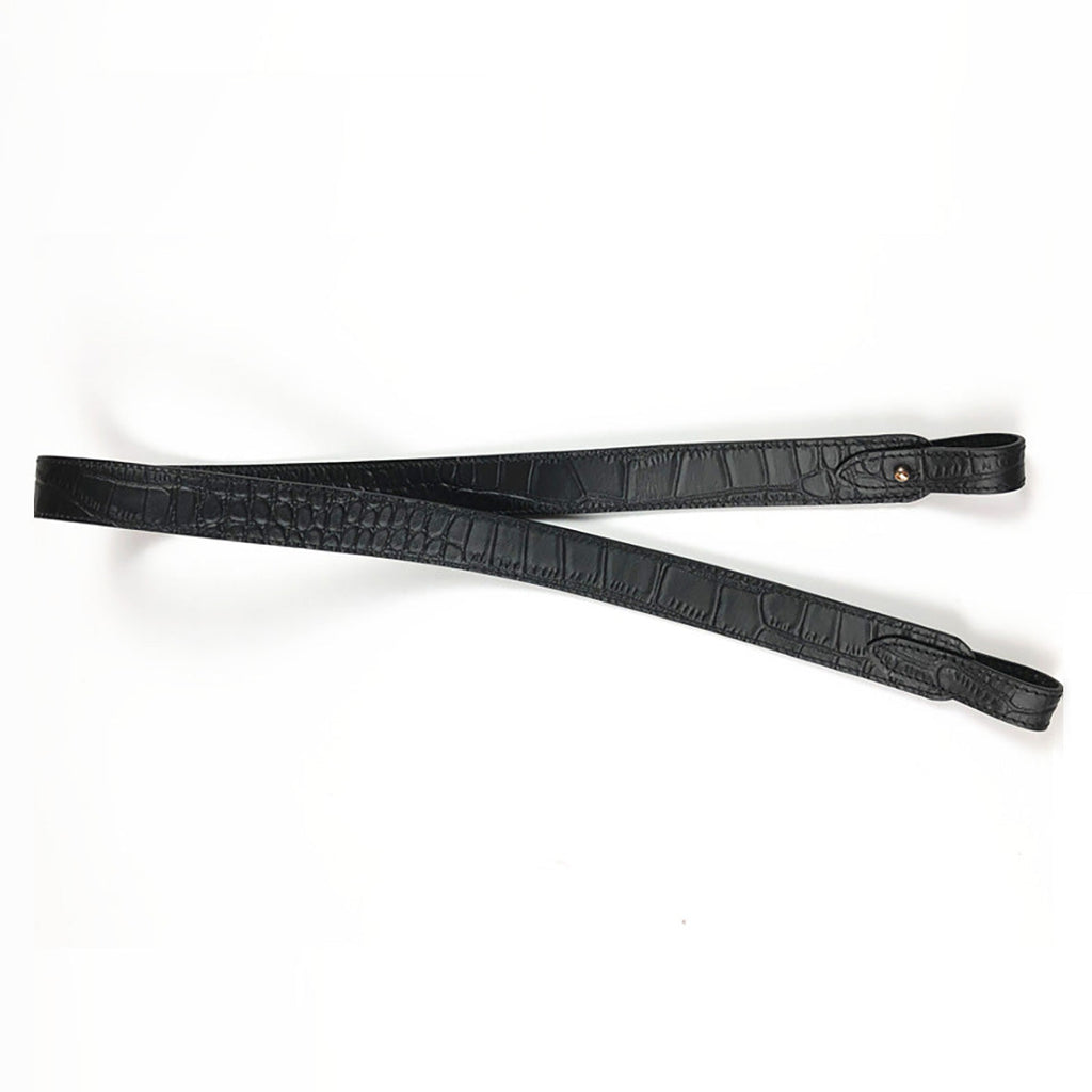 Black Crocodile Pattern Leather Shoulder Strap - Replacement Strap for Kelly & Evelyne Bags
