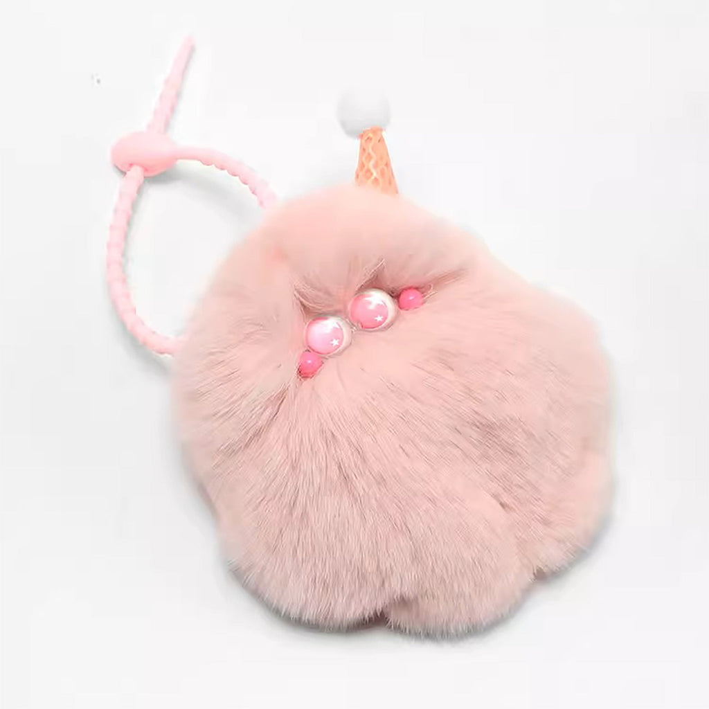 Cute ice cream bag charm, pink plush doll pendant, mink fur keychain