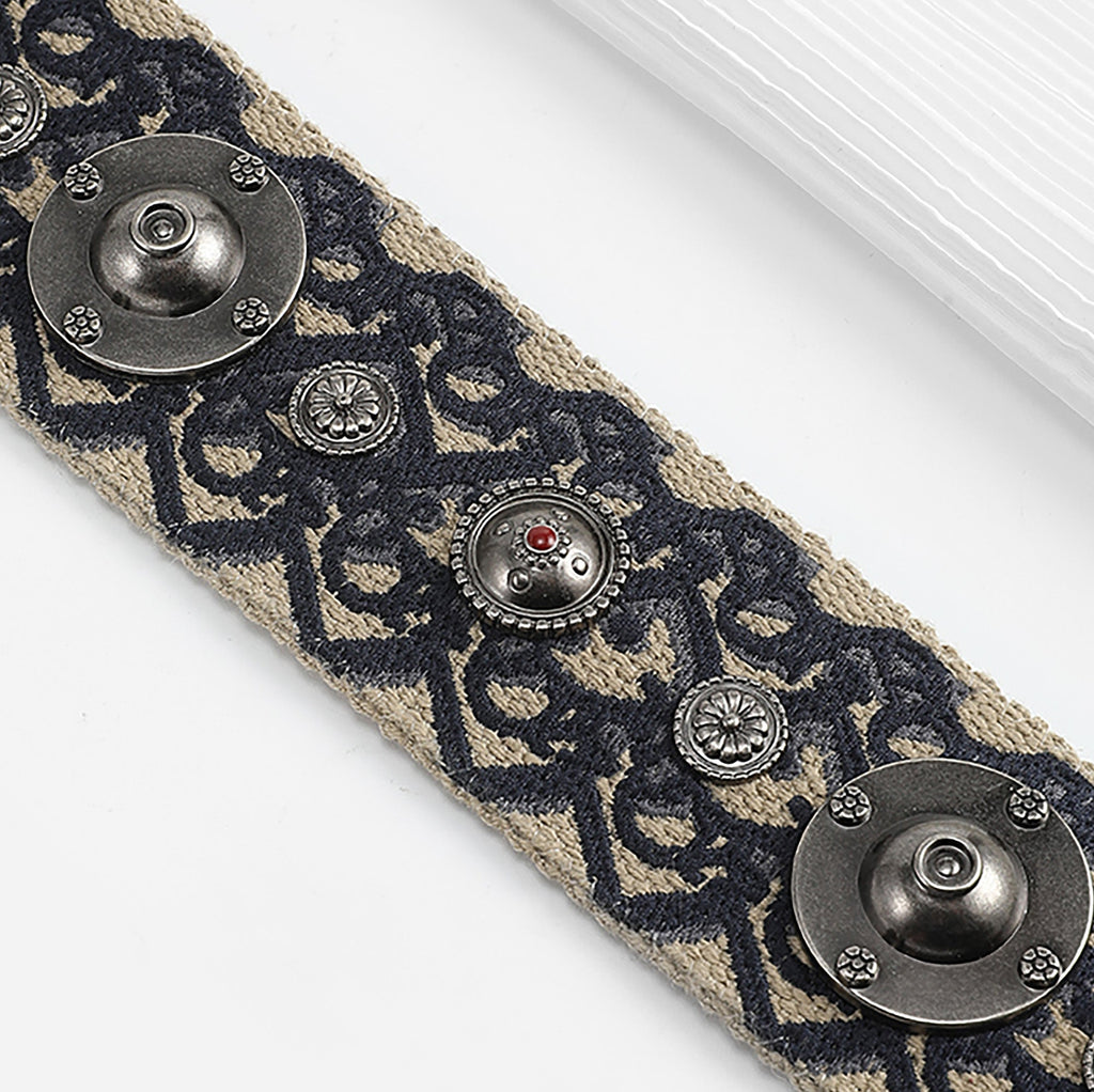 Handcrafted Studded Canvas Shoulder Strap - Embroidered Long Strap for Saddle Bags, ,Cross body bag strap,Guitar strap