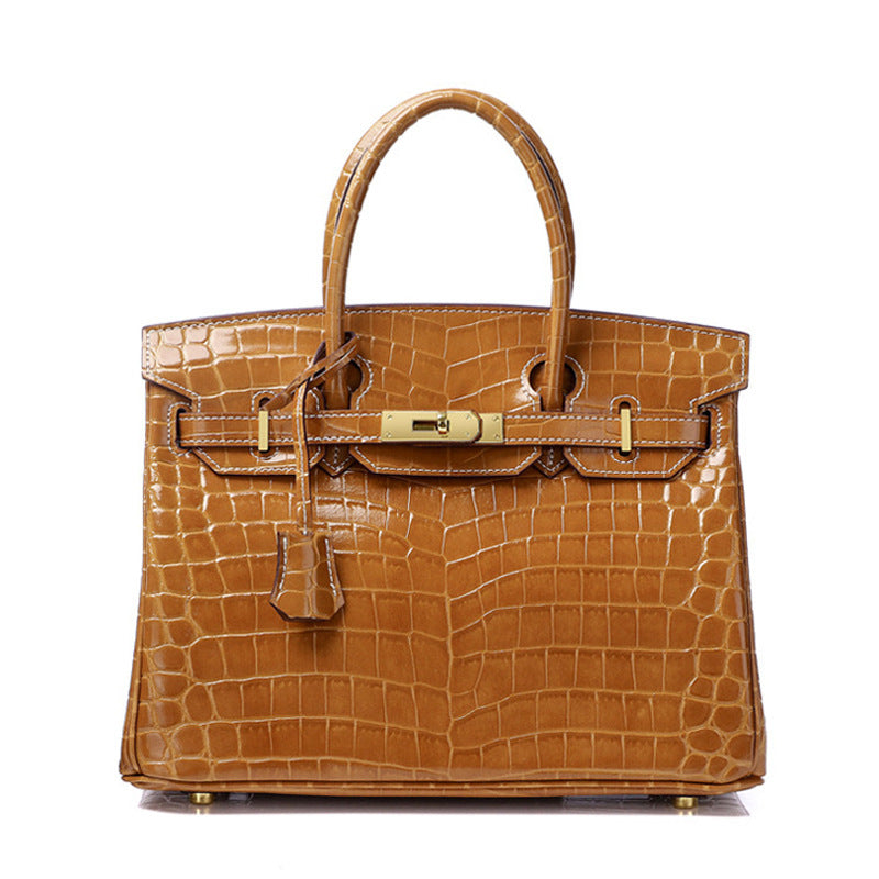 Women’s Smooth Croc Print Genuine Leather Top Handle Bags image 13