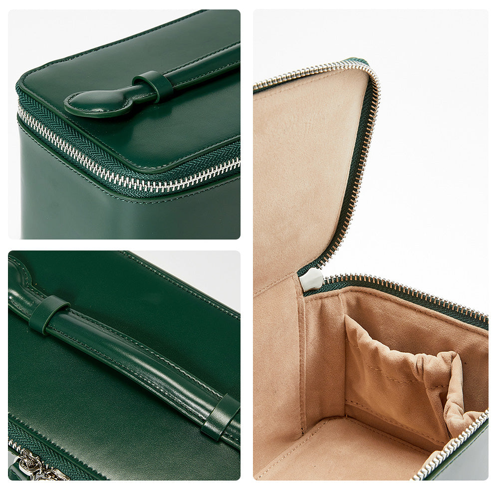 Handcrafted Genuine Leather Makeup Organizer – Portable Travel Toiletry & Skincare Storage Box, Large Capacity