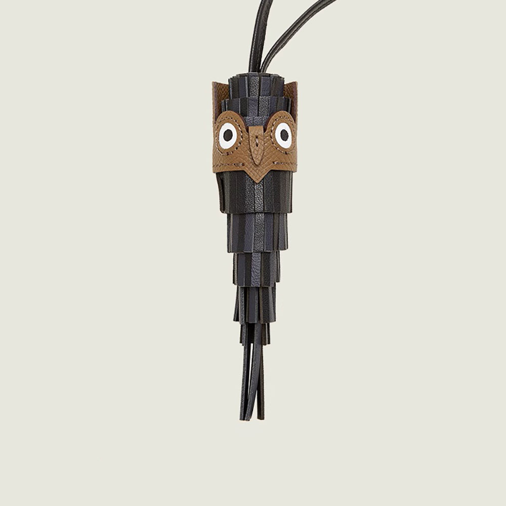 Owl-Shaped Leather Keychain Pendant with Multi-Leather Patchwork Design,Chouette charm