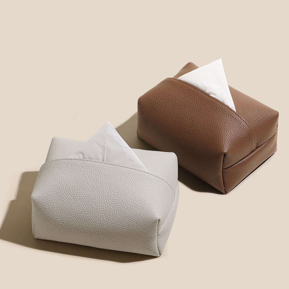 Handcrafted Luxury Genuine Leather Tissue Box - Premium Paper Towel Holder for Dining Room, Car Armrest, and Home Use