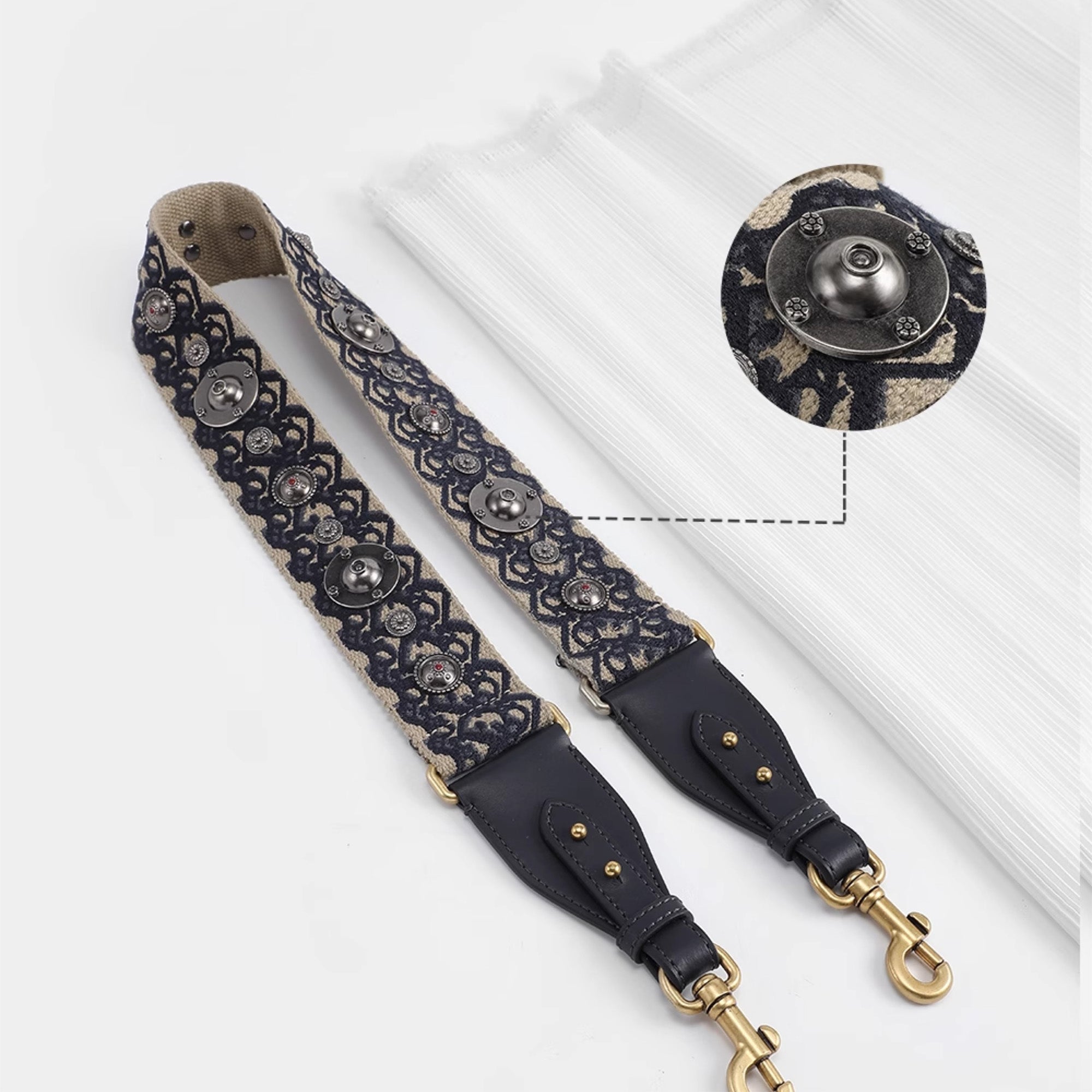 Handcrafted Studded Canvas Shoulder Strap - Embroidered Long Strap for Saddle Bags, ,Cross body bag strap,Guitar strap
