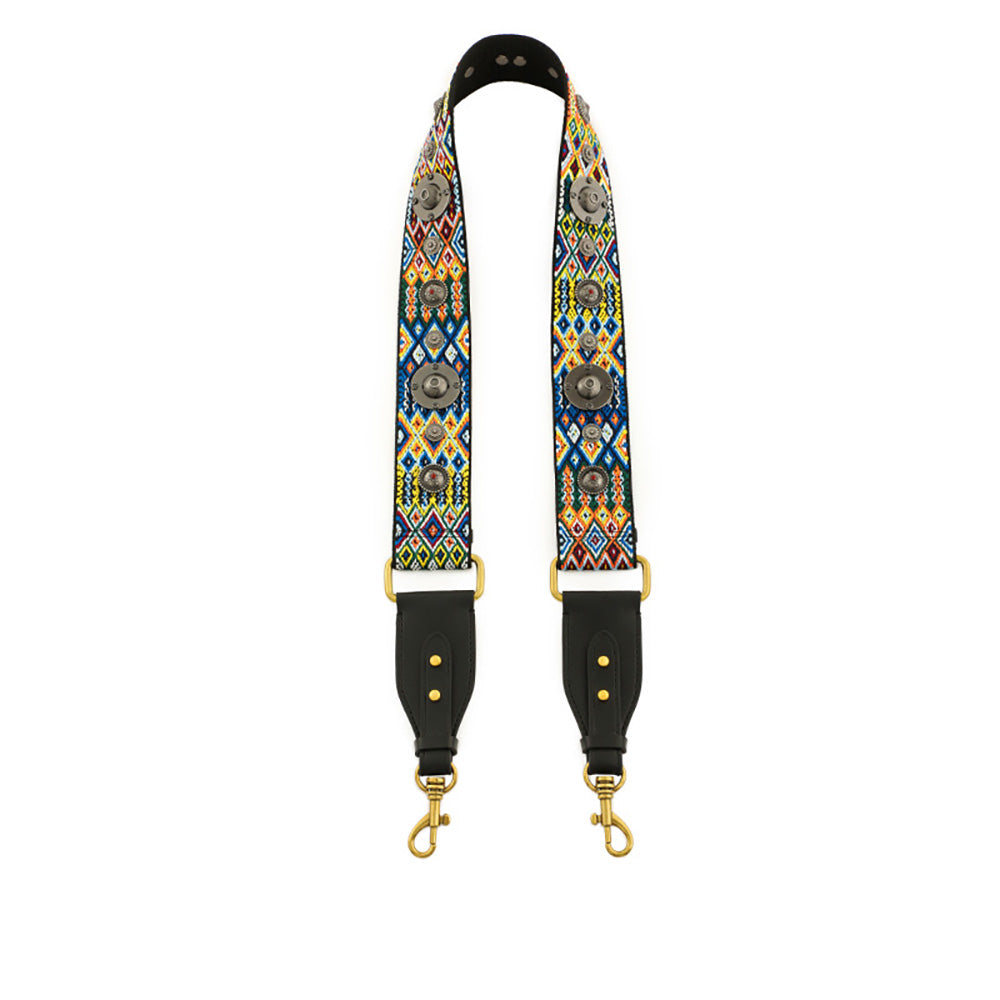 Vintage Boho Canvas Wide Shoulder Strap with Studs for Saddle Bag – Yellow Floral Print