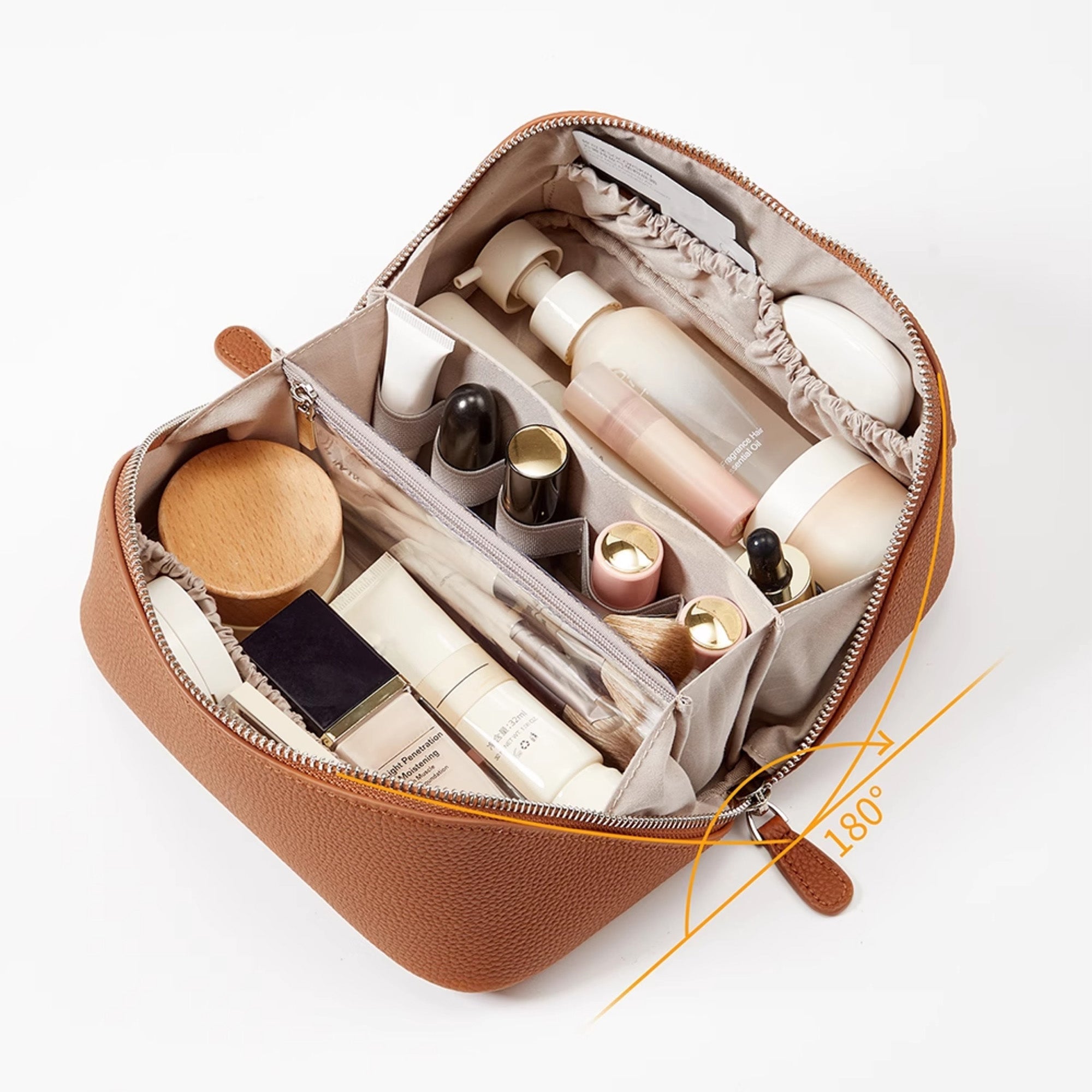 Handcrafted Premium Leather Travel Makeup & Toiletry Bag - Large Capacity with Multi-Compartments, Lightweight & Luxurious Organizer for Women