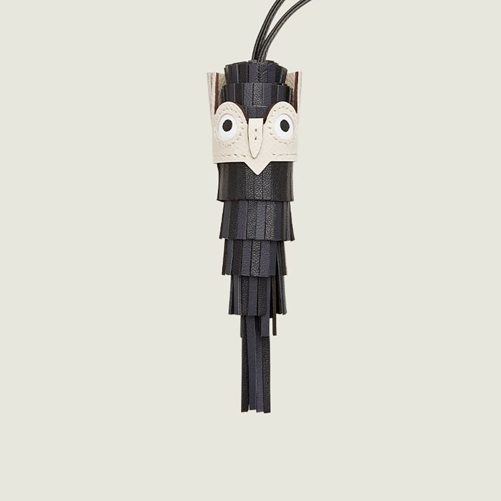 Owl-Shaped Leather Keychain Pendant with Multi-Leather Patchwork Design,Chouette charm
