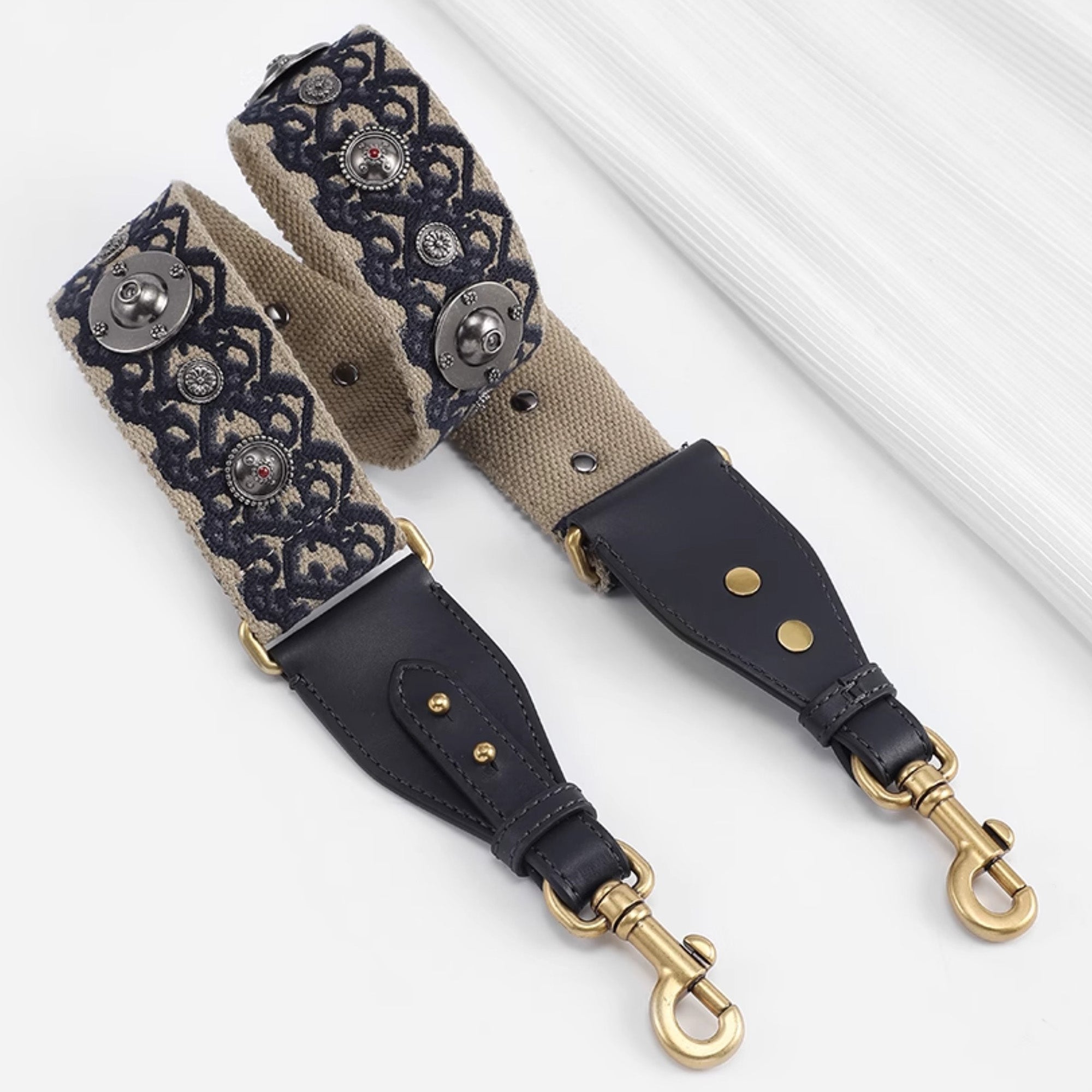 Handcrafted Studded Canvas Shoulder Strap - Embroidered Long Strap for Saddle Bags, ,Cross body bag strap,Guitar strap