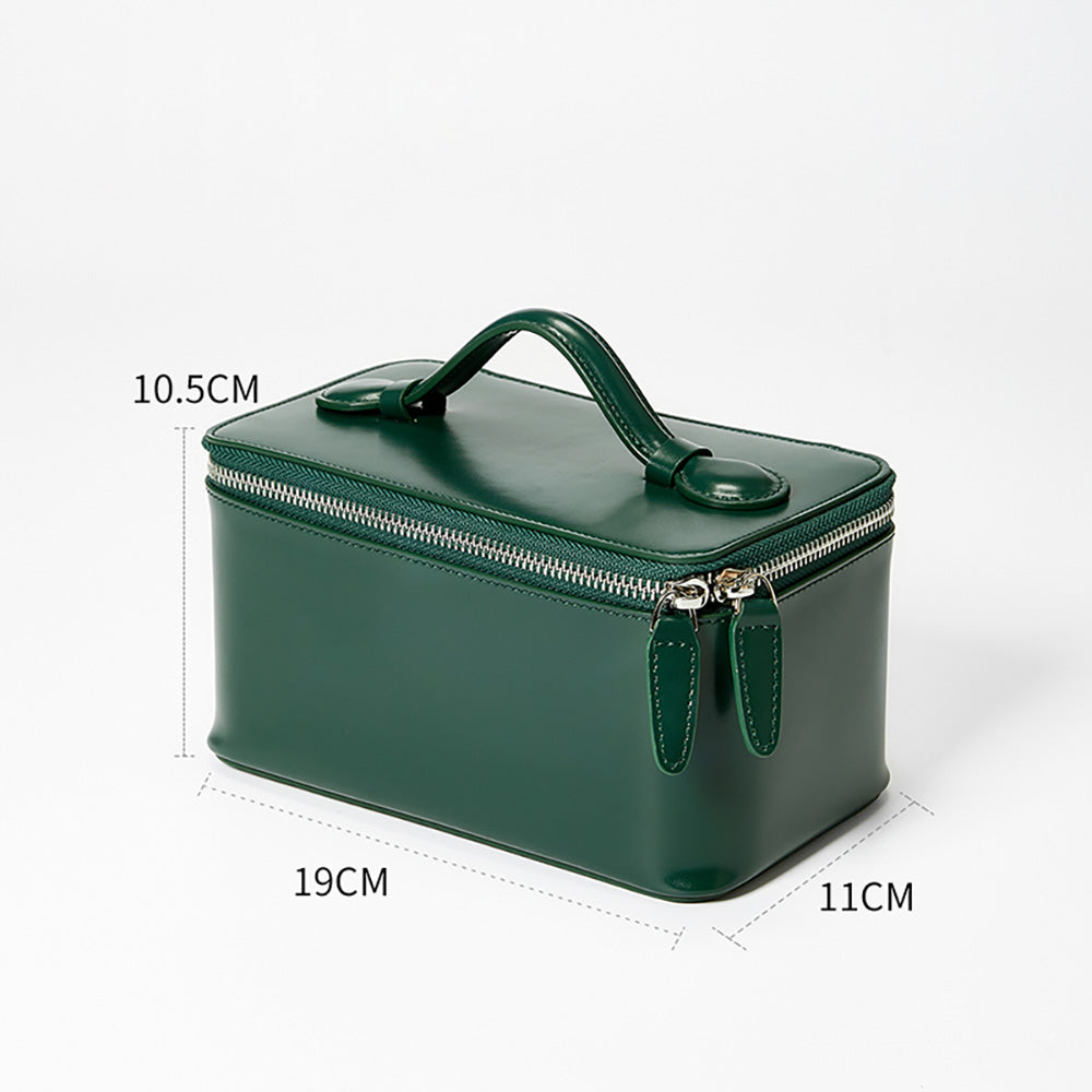 Handcrafted Genuine Leather Makeup Organizer – Portable Travel Toiletry & Skincare Storage Box, Large Capacity