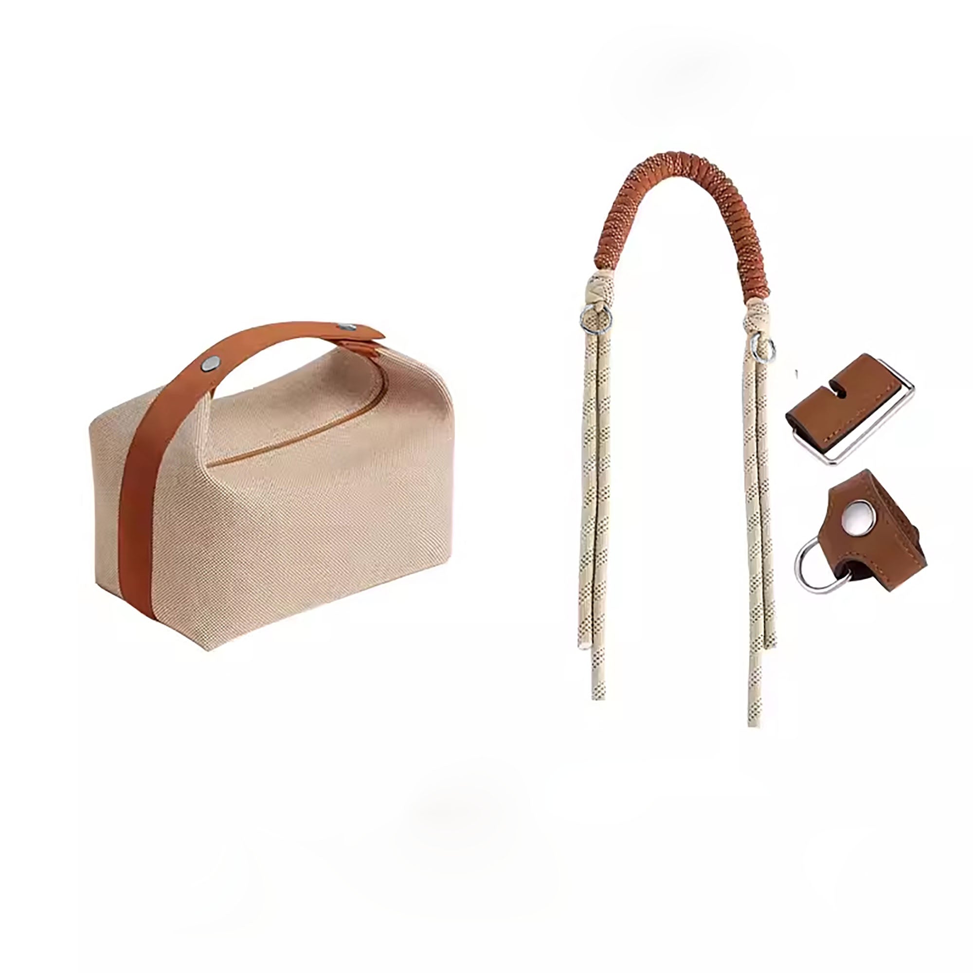 Lunch box bag genuine leather conversion buckle, 87cm underarm strap woven handle accessory