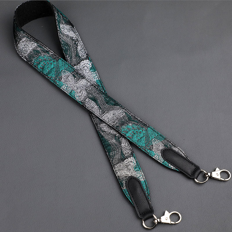 Green Base with Silver Thread Butterfly Shoulder Strap for Women's Handbag, Elegant and Fashionable Bag Strap
