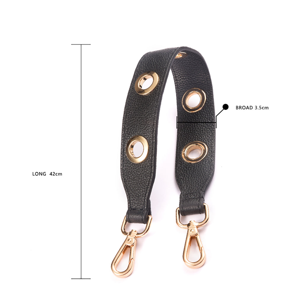 Genuine Litchi Pattern Leather Handbag Strap, Short Wide Handle with Hole Design, Premium Cowhide, Perfect for Tote Bags