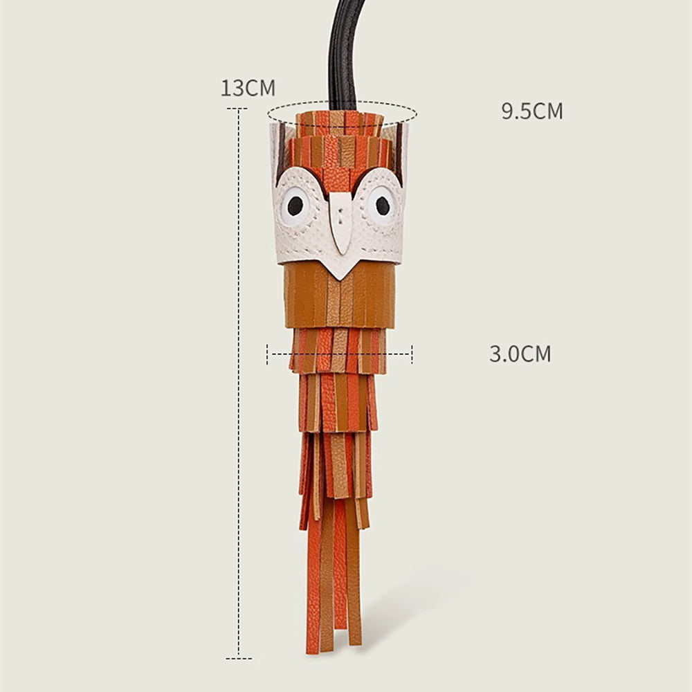 Owl-Shaped Leather Keychain Pendant with Multi-Leather Patchwork Design,Chouette charm