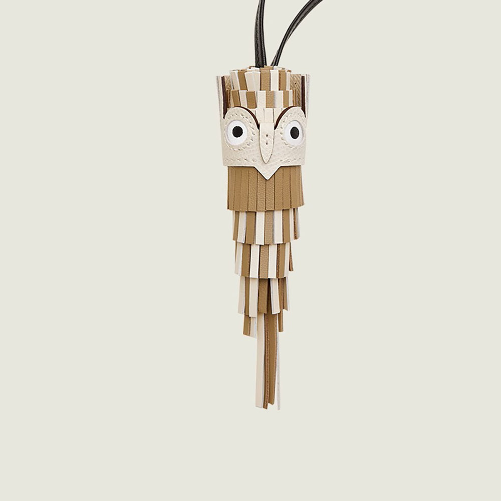 Owl-Shaped Leather Keychain Pendant with Multi-Leather Patchwork Design,Chouette charm