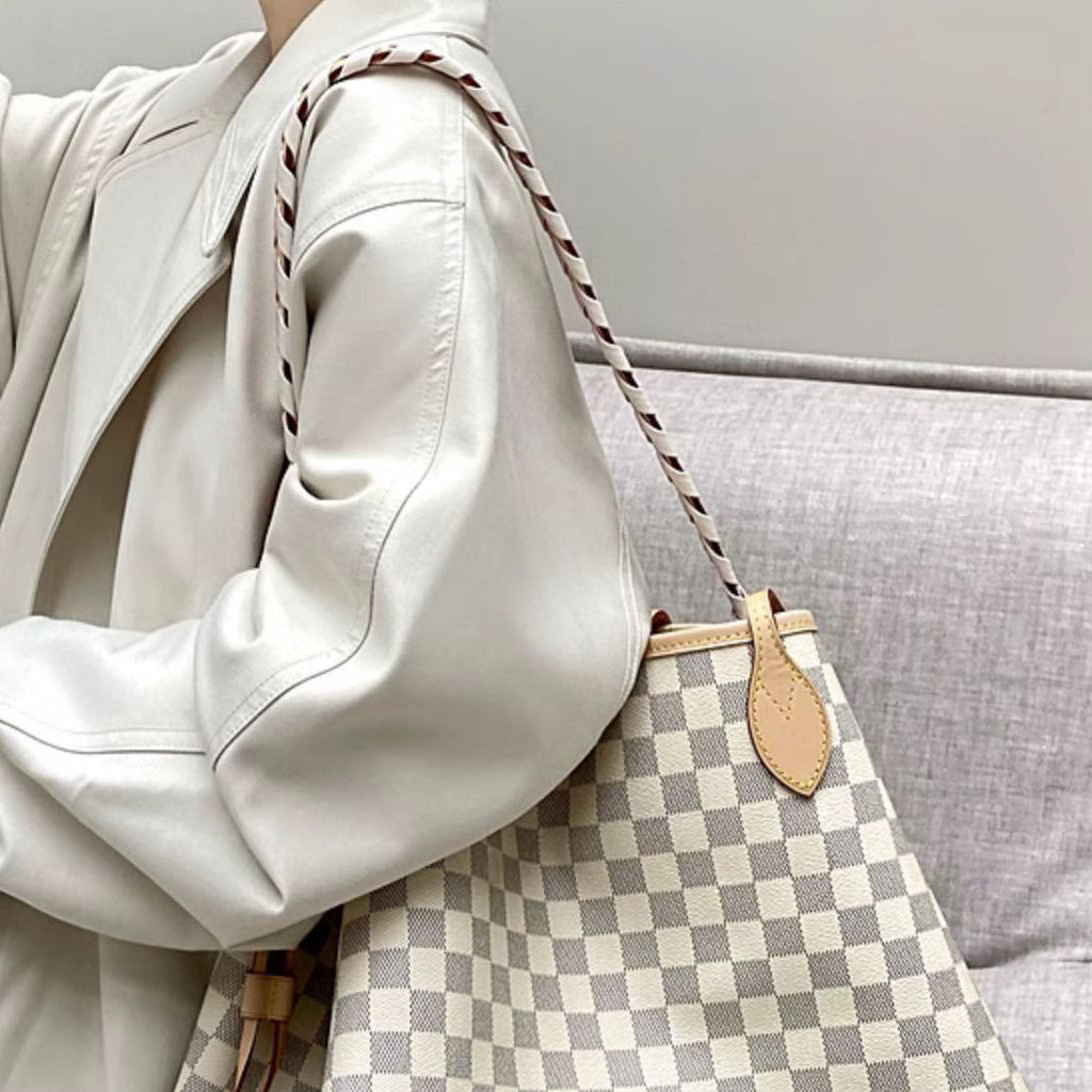 Neverfull Chessboard Woven Underarm Shoulder Strap – Custom Leather Bucket Bag Strap, Handcrafted, Upgrade Your Bag with Durable Cowhide