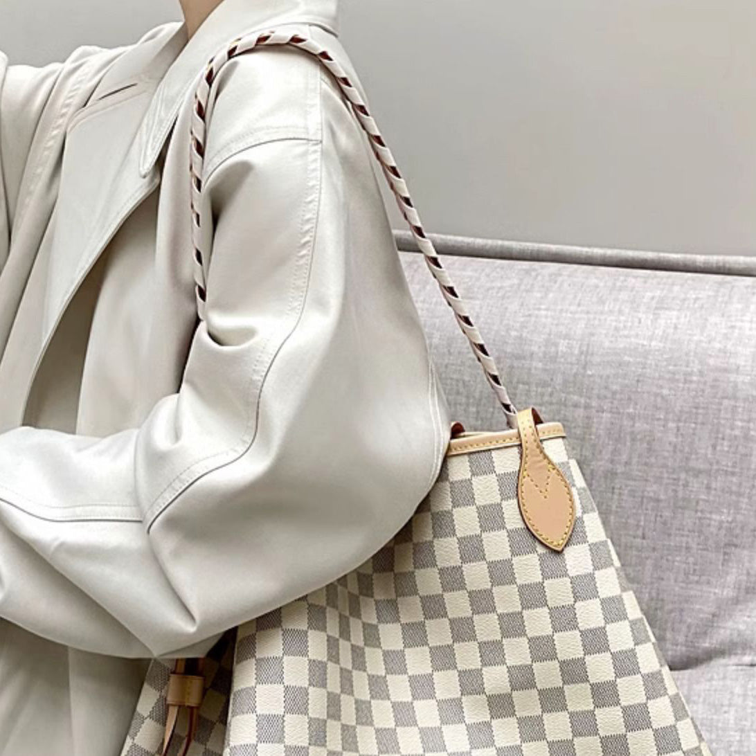 Neverfull Chessboard Woven Underarm Shoulder Strap – Custom Leather Bucket Bag Strap, Handcrafted, Upgrade Your Bag with Durable Cowhide