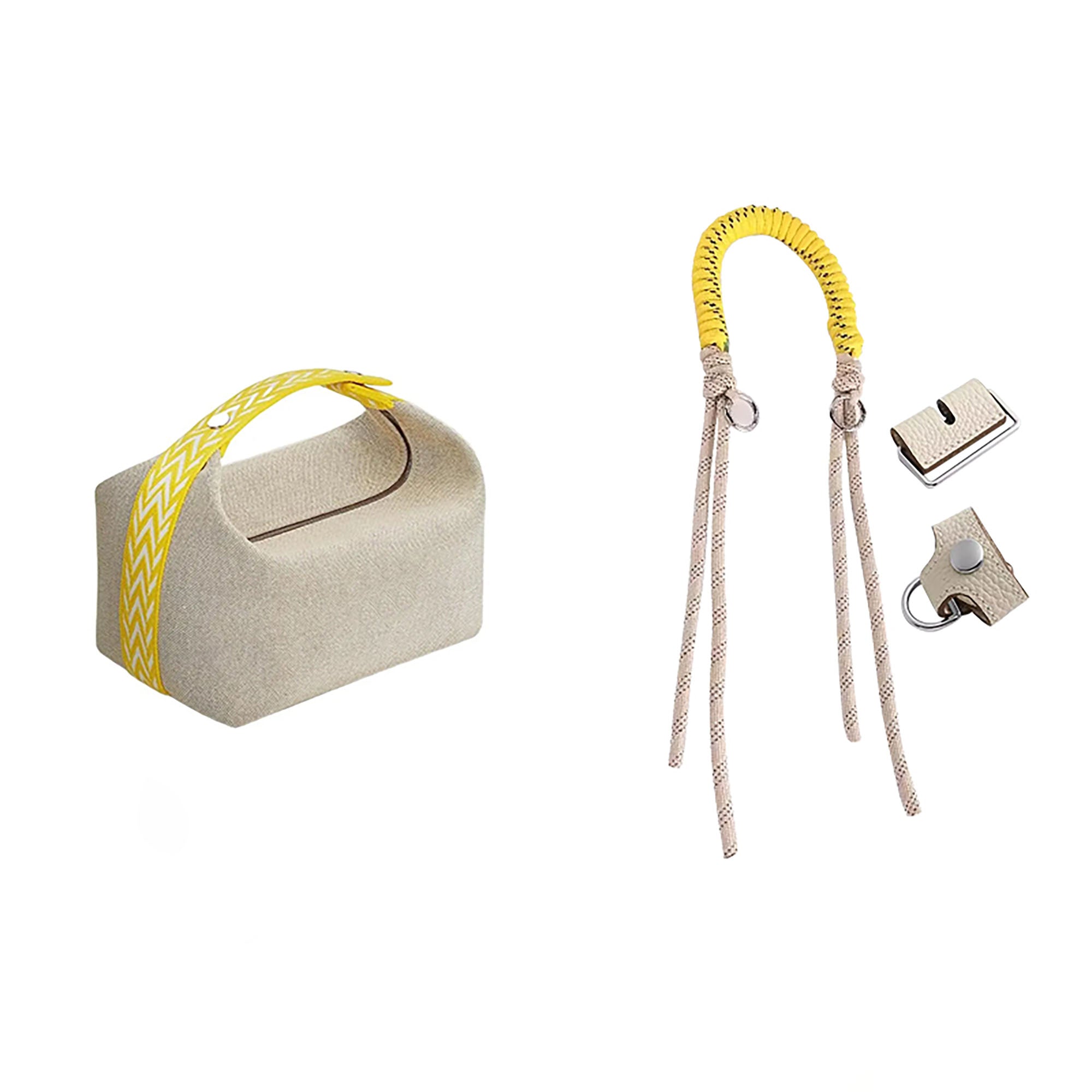 Lunch box bag genuine leather conversion buckle, 87cm underarm strap woven handle accessory