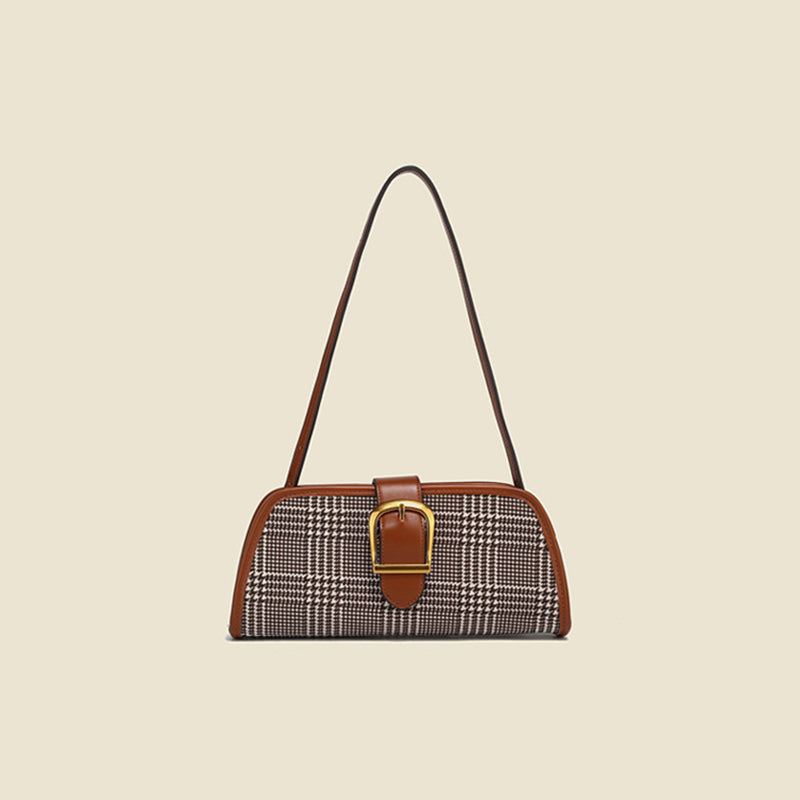 Women’s Brown Houndstooth Baguette Bags with Buckle image
