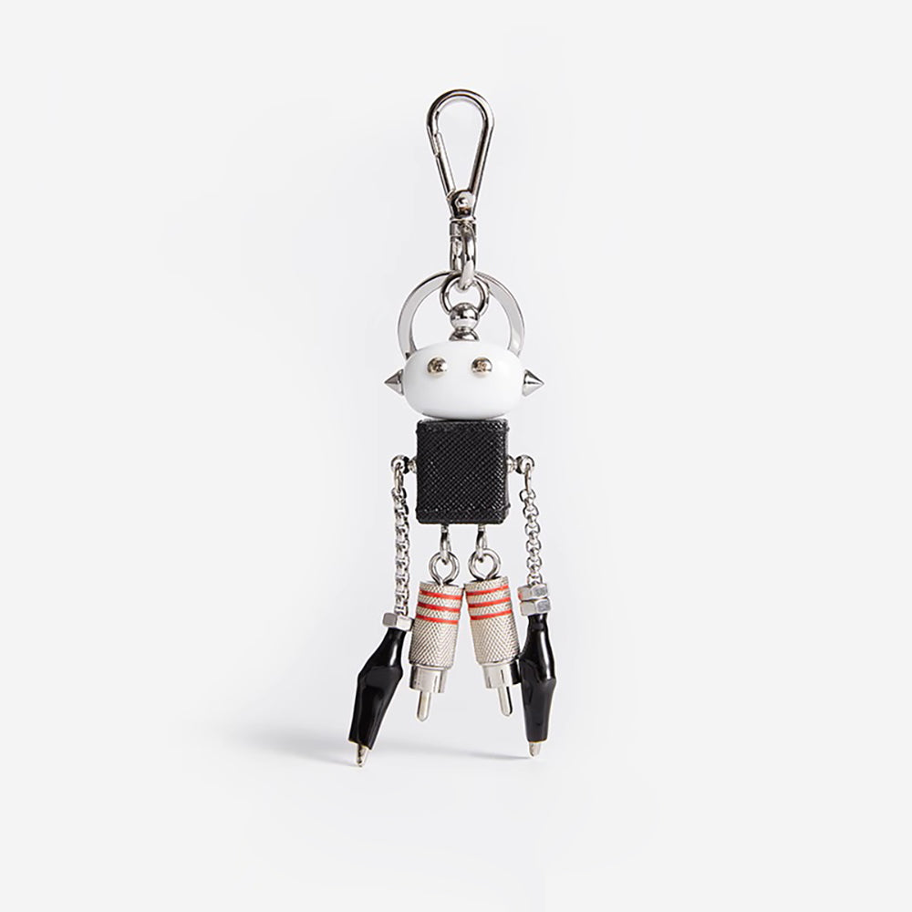 Saffiano Leather Modern Robot Style Keychain Pendant for Luxury Bags – Cute ; Trendy Accessory