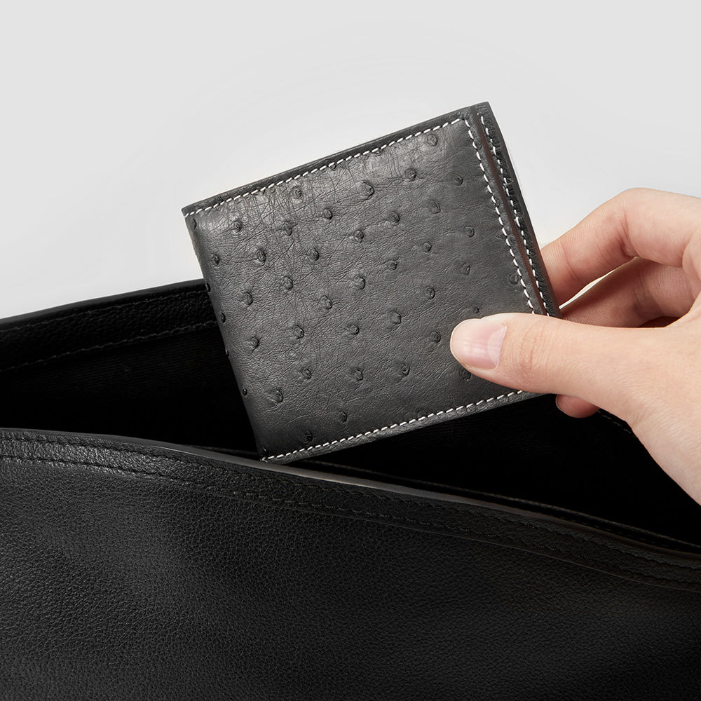 Genuine Leather Ostrich Skin Wallet - Multi-Card Holder & Driving License Organizer, Premium Multifunctional Storage Case
