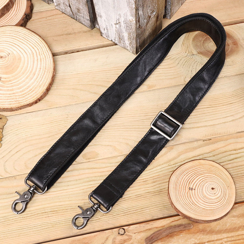 New Genuine Leather Shoulder Strap for Bags, Adjustable Black Full-Grain Vegetable-Tanned Leather Crossbody & Shoulder Strap