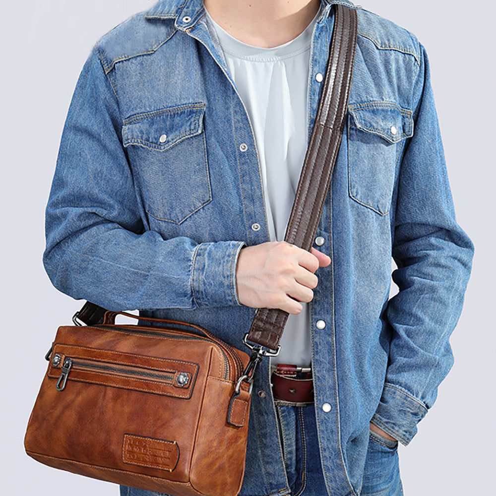 Handcrafted Leather Shoulder Strap for Men – Adjustable Crossbody Strap, Premium Cowhide Material, Business/ Casual Style, Versatile Accessory