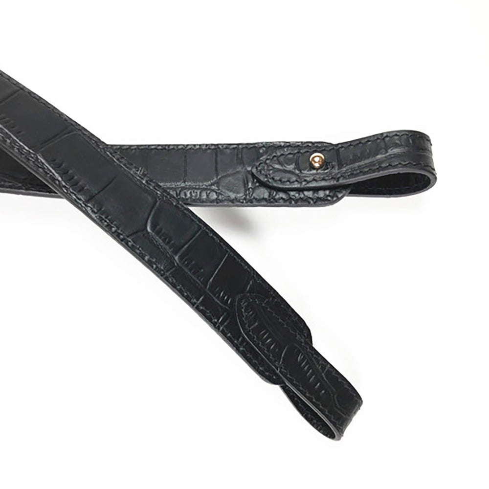 Black Crocodile Pattern Leather Shoulder Strap - Replacement Strap for Kelly & Evelyne Bags