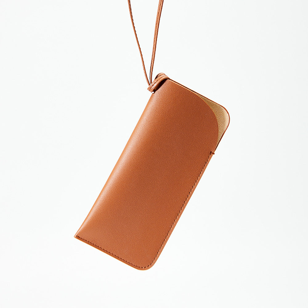 Handcrafted Genuine Leather Sunglasses Case – Portable Car Visor Sunglasses Holder with Neck Strap