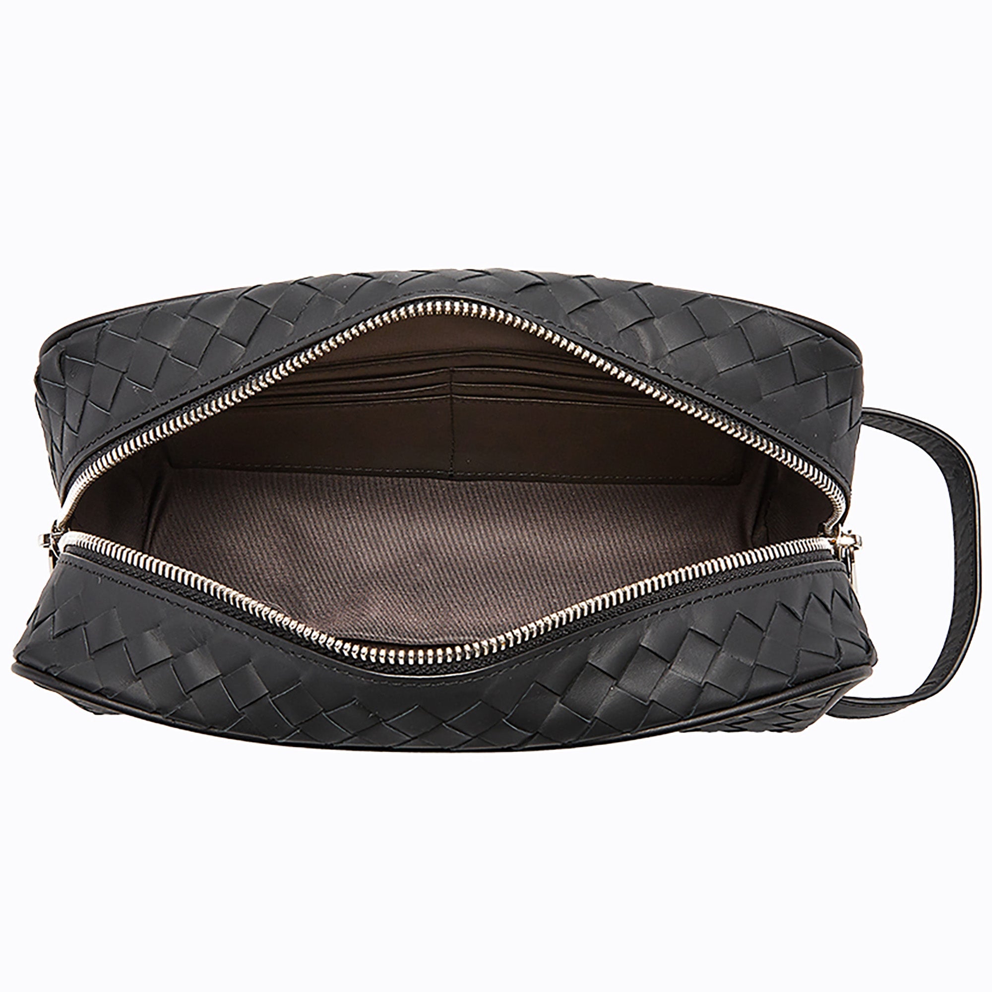 2025 New Arrival Black Woven Leather Makeup Bag - Large Capacity, Premium Cosmetic & Brush Organizer, Portable & Luxurious for Men & Women