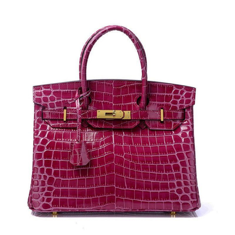Women’s Smooth Croc Print Genuine Leather Top Handle Bags image 12