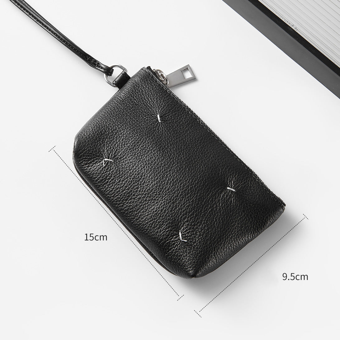 High-Quality Genuine Leather Mini Card Holder & Coin Purse – Stylish Neck Hanging Small Square Bag for ID and Essentials