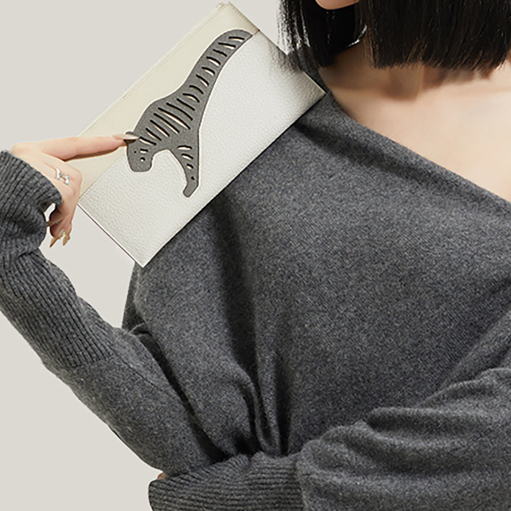Handmade Leather Animal Series Long Zipper Wallet – Multicolor, Lightweight, Luxury Patchwork Design, Coin Purse