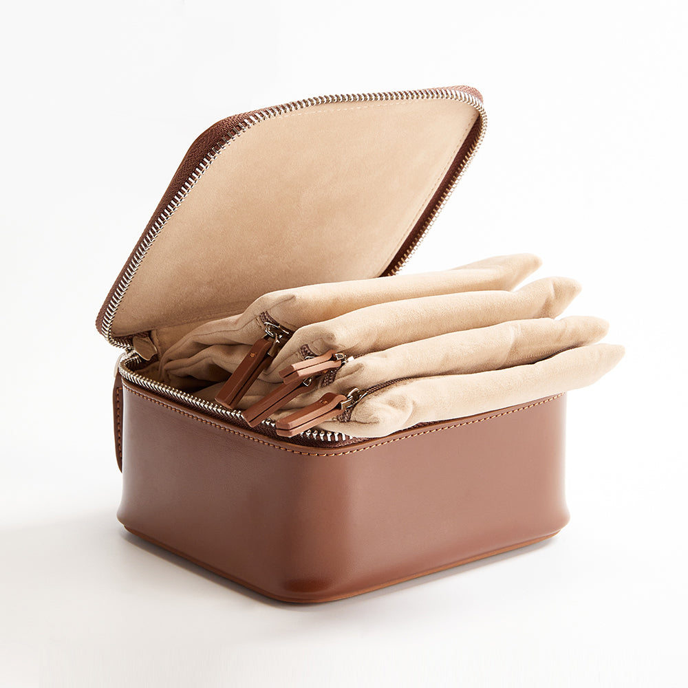 Handcrafted Genuine Leather Jewelry Organizer Box – Large Capacity, Premium Cowhide Storage Case for Rings, Necklaces, and Earrings
