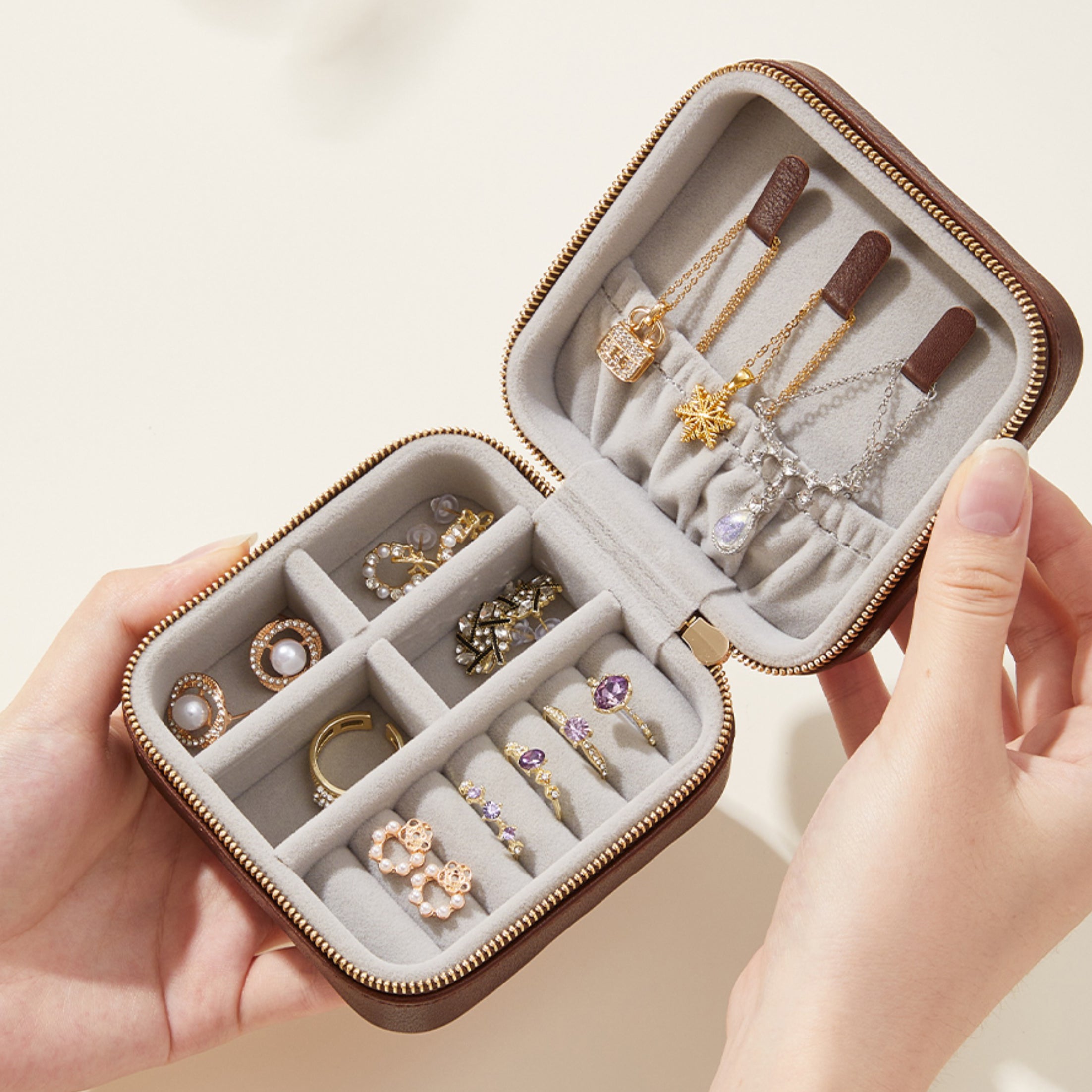 Premium Leather Jewelry Box - Earrings, Necklaces, Large Capacity
