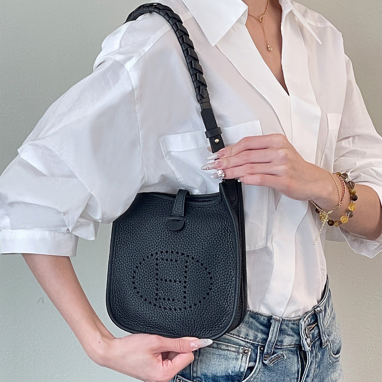 Handcrafted Genuine Leather Woven Tote Strap for Evelyne 16 Mini - Premium, Versatile, and Elegant Shoulder Bag Handle