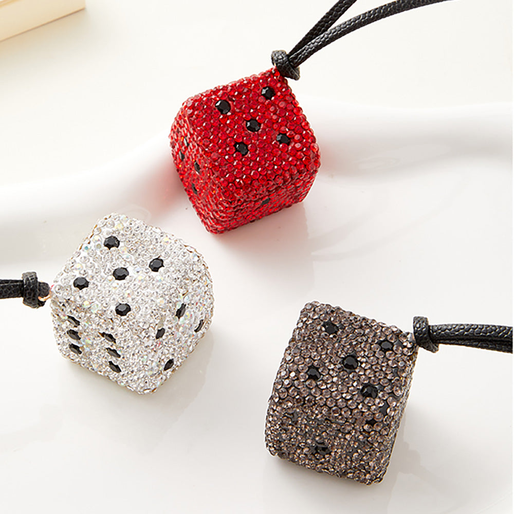 Handcrafted Diamond-Studded Dice Keychain – Square Bag Charm with Sparkling Details