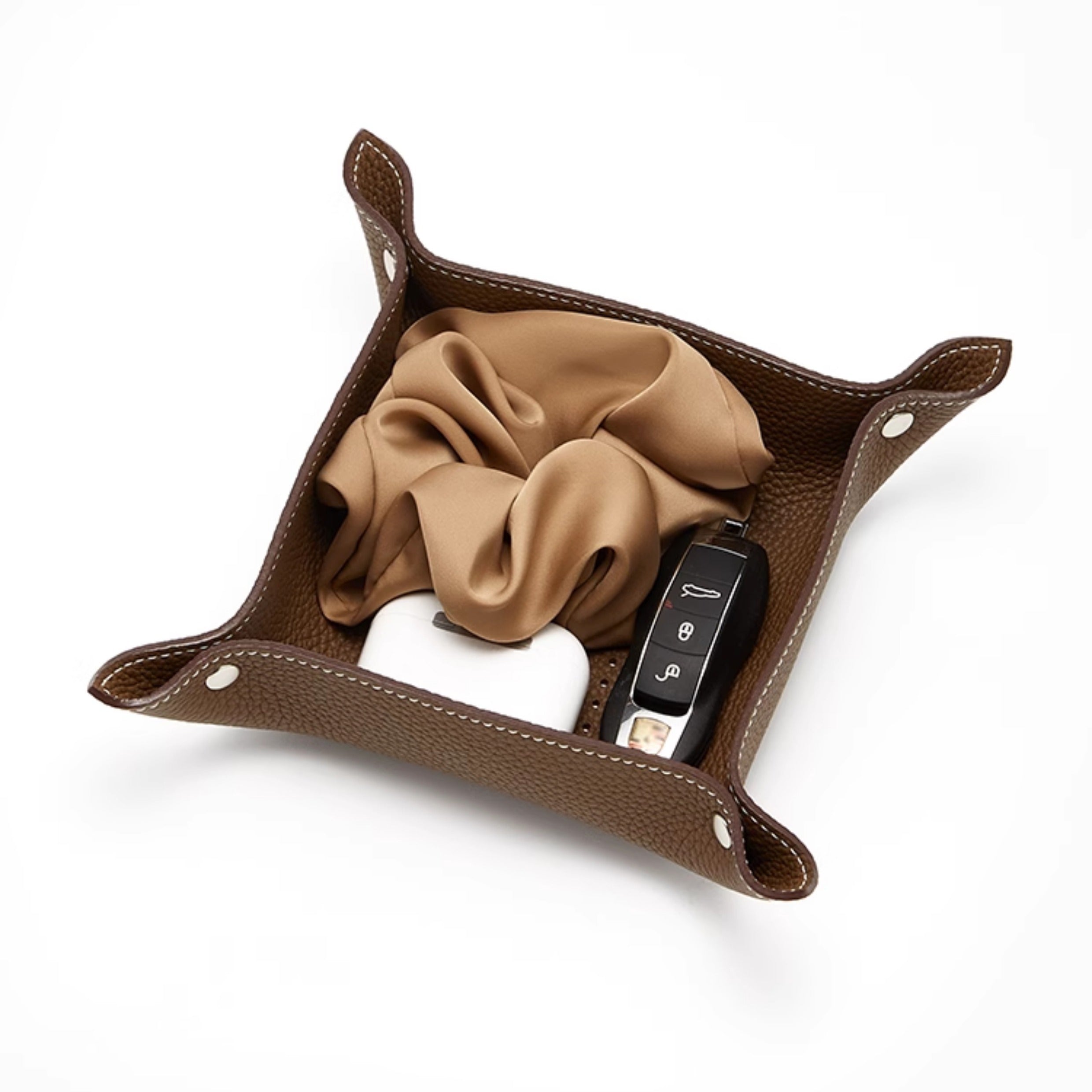 Handcrafted Genuine Leather Jewelry Tray – Premium Cowhide Storage Tray for Desk, Entryway, and Accessories