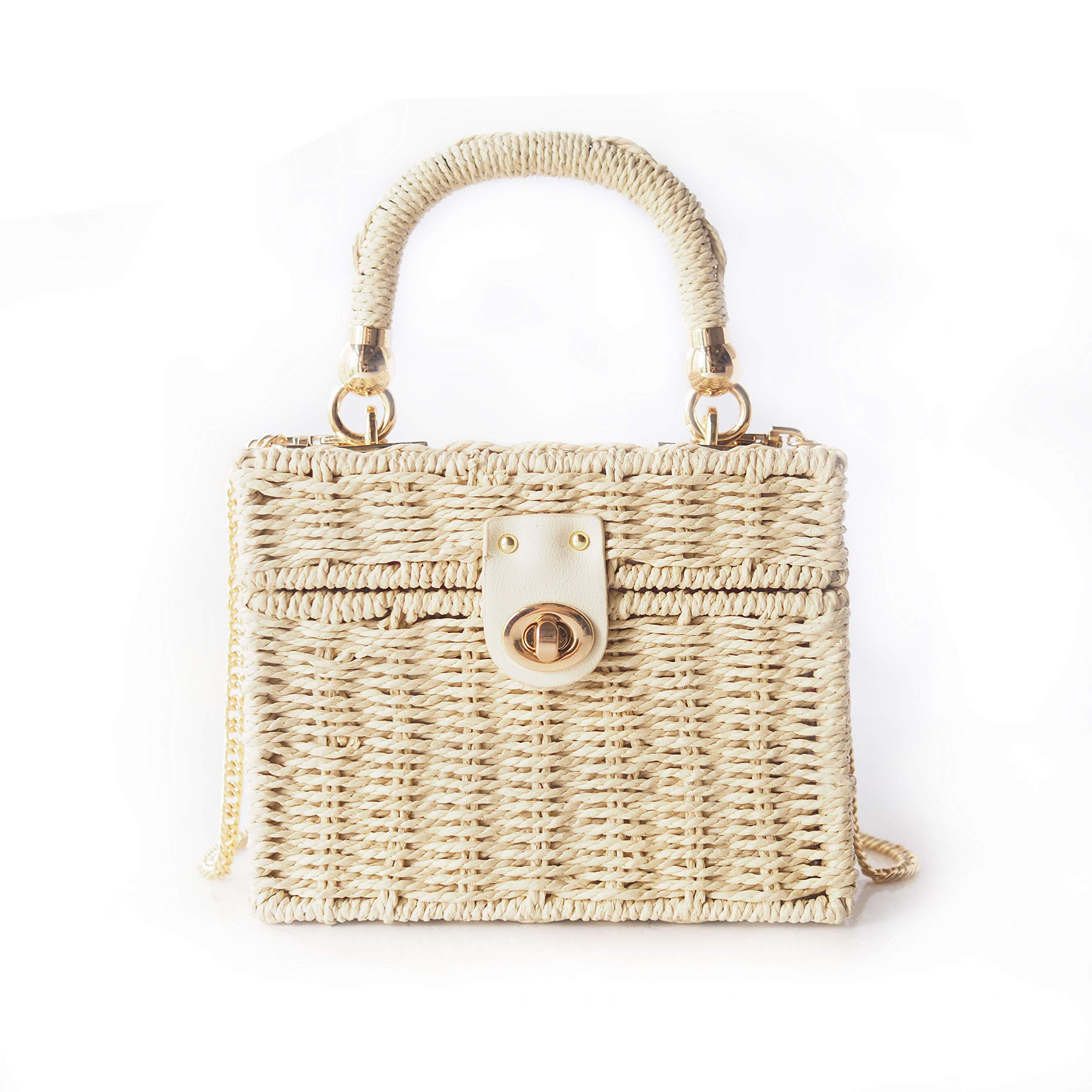 Women’s Handmade Straw Woven Beach Top Handle Bucket Bags image 12