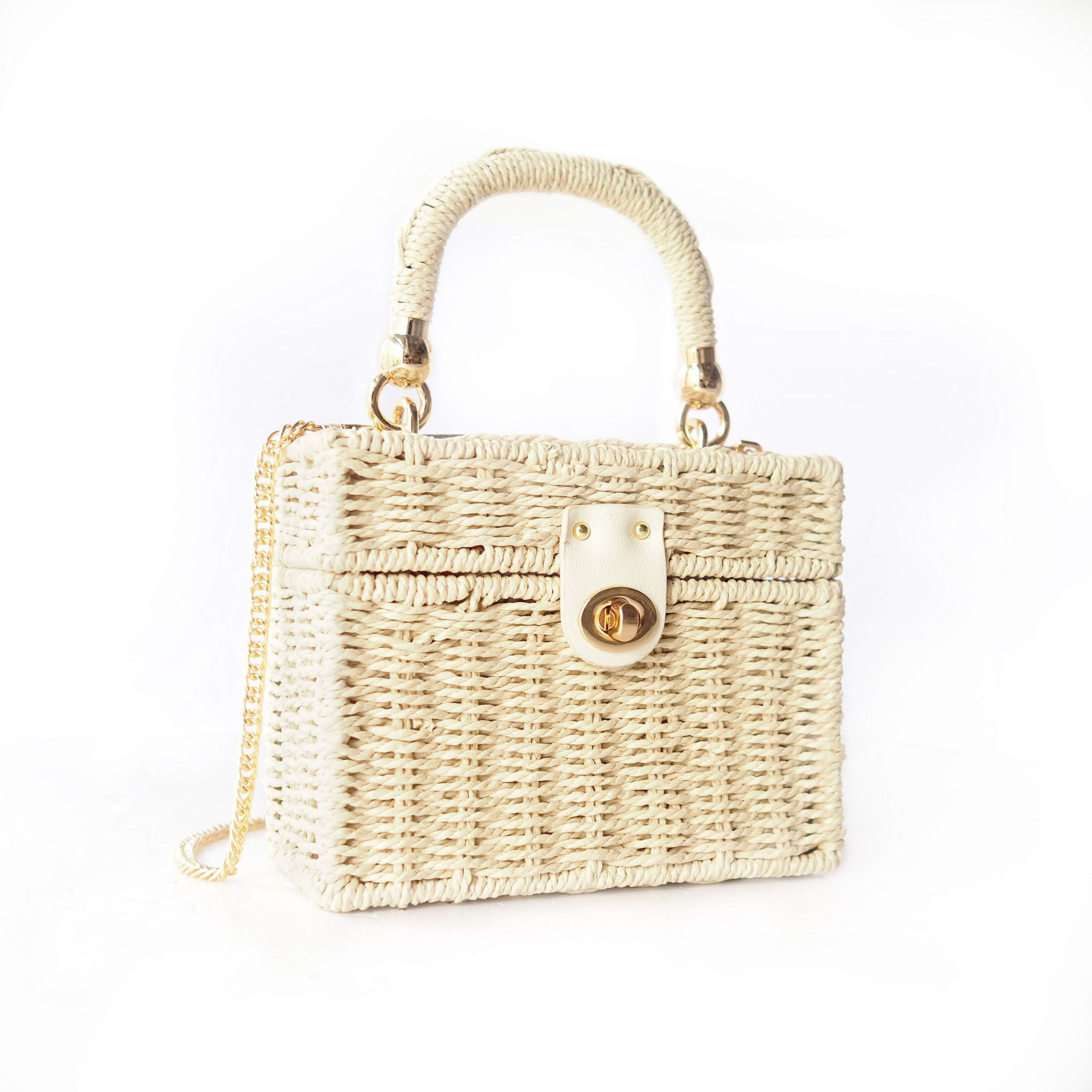 Women’s Handmade Straw Woven Beach Top Handle Bucket Bags image 13