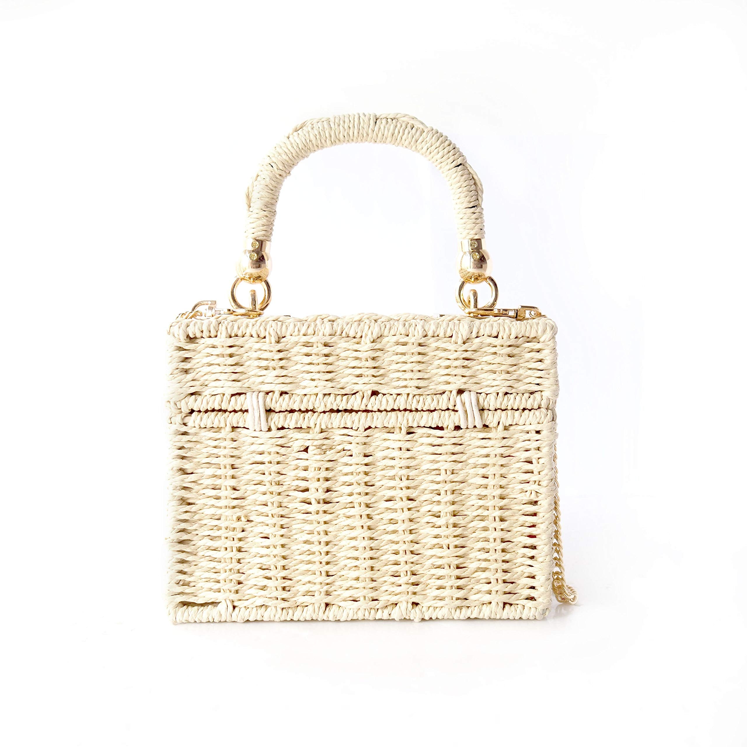 Women’s Handmade Straw Woven Beach Top Handle Bucket Bags image 14