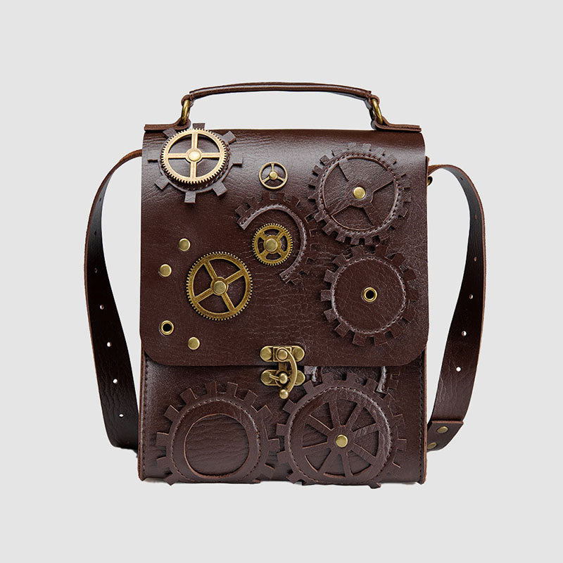 Women’s Steampunk Messenger Bag in Brown Vegan Leather image
