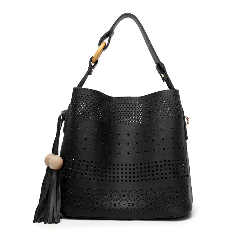 Women’s Hollow Out Shoulder Tote Bag with Tassel image 5