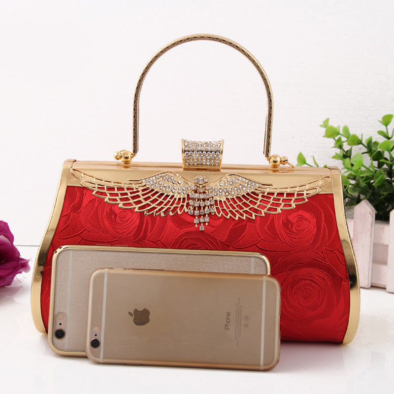 Women’s Rose Print Rhinestone Wings Evening Clutch Bags image 3