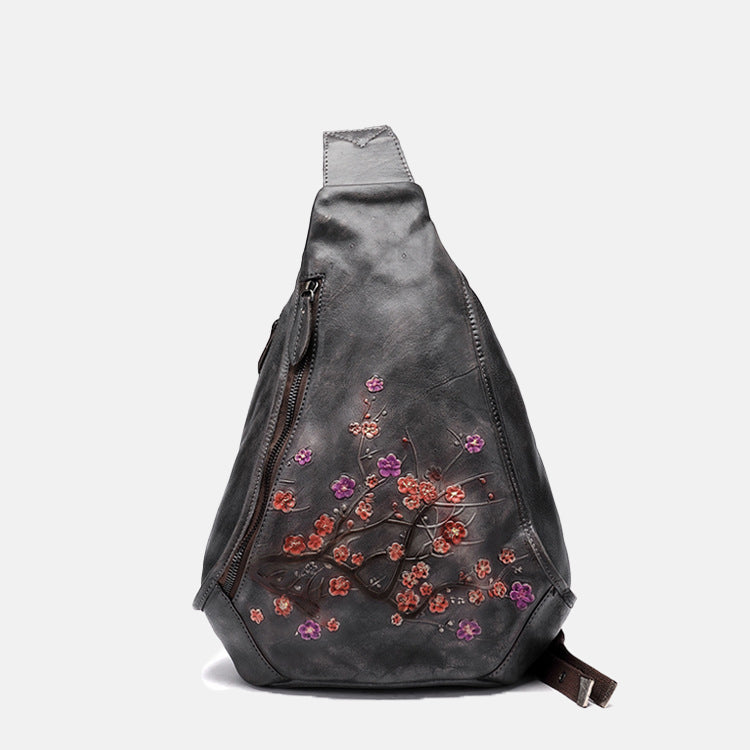 Women’s Flower Embossed Vintage Genuine Leather Sling Bags image